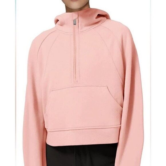 LASLULU Women's Size Small Pink 1/2 Zip Pocketed Cropped Hoodie - Picture 15 of 15